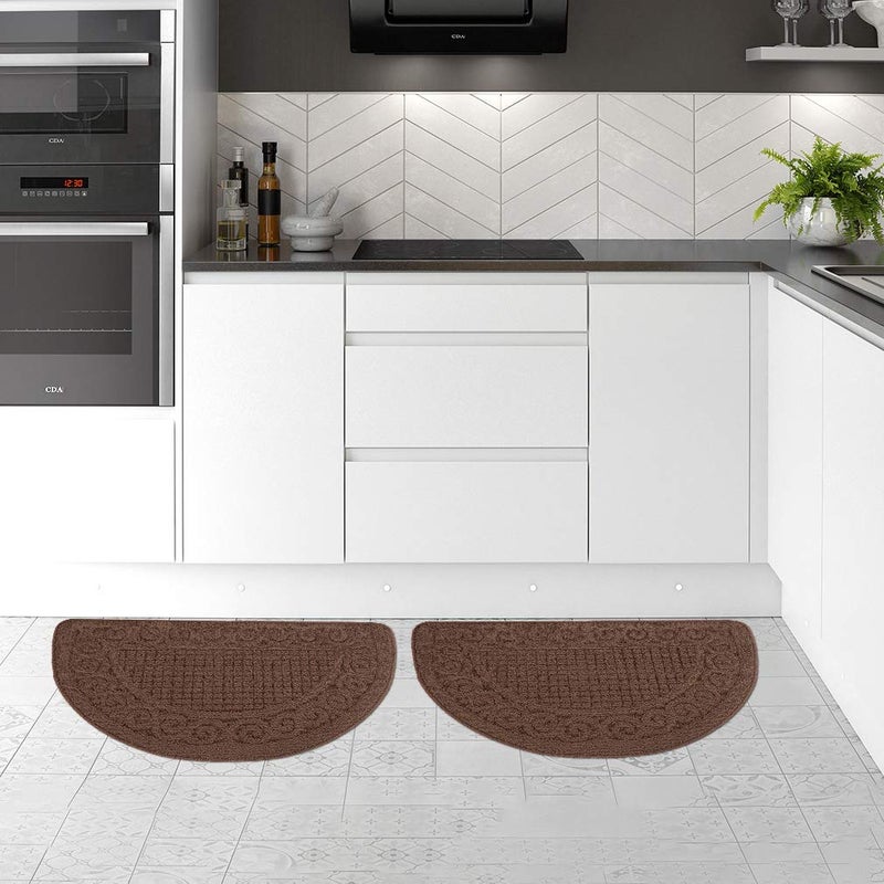 VANZAVANZU Kitchen Rugs, 2 Pack 31"x19" Kitchen Mats, Half Moon Round Kitchen Rugs Carpet, Designed in Latex Anti Skid Absorbent and Machine Washable for Kitchen Doorway Bathroom Floors (Coffee) - Image 1